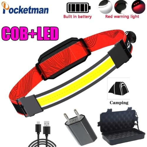 80000LM COB LED Headlights With Built-in Battery USB Rechargeable Headlamp LED Work Lamp White and Red Light for Camping Lamp