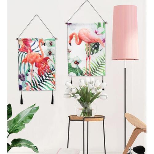 Tropical Green Plant Flamingo Cactus Tapestries Printed Calligraphy Flags Banners Hanging painting Background wall Home Decor