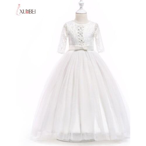 BABYONLINE Floor Length Princess Tulle Flower Girl Dresses Lace Girls Pageant Dresses First Communion Dresses Party Gown Vestido