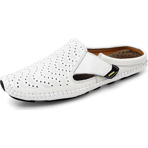 Comfortable Mens Shoes Summer Hollow Out Leather Casual Shoes Large Size Male Slides Outdoor Slippers Fashion Sandals for Men