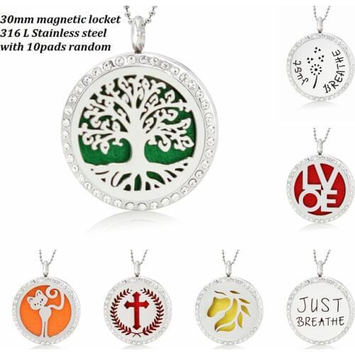 Tree of life Bling Locket Perfume Diffuser 30mm magnetic Stainless Steel Essential Oil Locket pendant 10 pads fit necklace chain