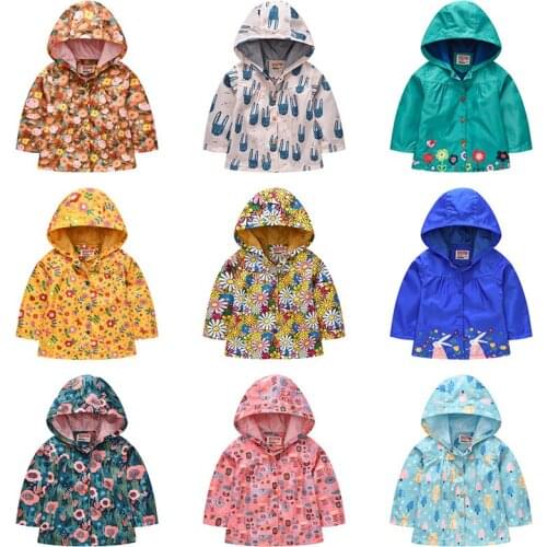 Spring Autumn Jacket for Girls Coats Hooded Casual Print Baby Girl Clothes Outerwear Kids Fashion Single Breasted Windbreaker