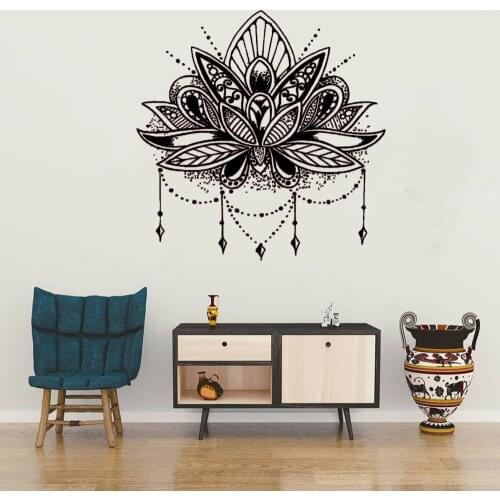 Vinyl Wall Mandala Lotus Pattern Stickers Yoga Studio Decoration Lotus Design Mandala Decals Large Size Murals Decor DW10417