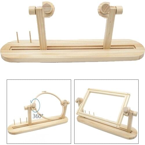 360 Rotary Tabletop Tapestry Hoops Embroidery Table Stand Holder Wood Embroidery Hoop Cross Stitch Rack Adjustable Sewing Tools