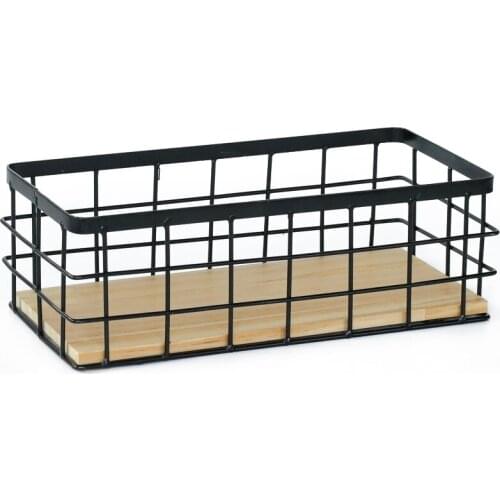 Iron Storage Baskets Wall-Mounted Shelves Removable Wooden Base Storage Cabinet Baskets Comfortable and practical storage basket
