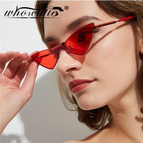 Fashion Trendy 90s Red Cat Eye Sunglasses Women 2020 Brand Design Vintage Retro Metal Frame Triangle Cateye Sun Glasses S295