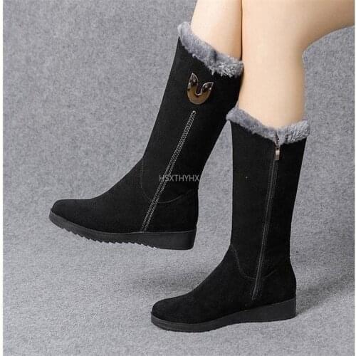 2021 Winter Snow Boots Womens New Plus Velvet Padded Middle Tube Martn Boots Non-slip Warm Flat Bottom Side Zipper Shoes Boots