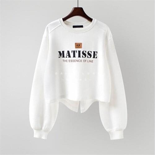 Letter Printing Hoodies Women Short Round Neck Pullover Loose Coat Top Irregular Long Sleeve Streetwear Crewneck Hoodi Sweater