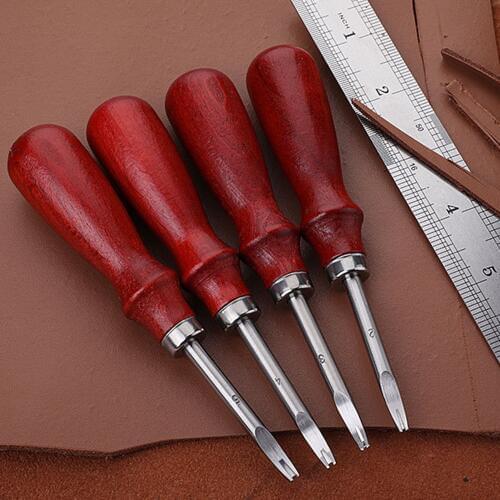 0.8/1.0/1.2/1.5mm Wooden Handle Leather Trimming Manual DIY Leather Goods Leather Carving Shovel Manual Rounding Tool