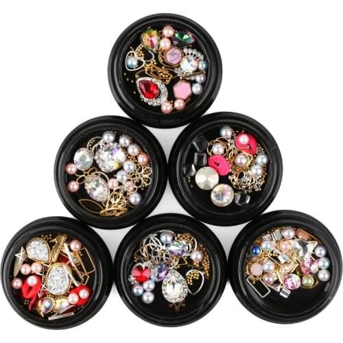 1 Box Colorful Nail Art Rhinestones Glitters Beads 3D Acrylic Alloy Geometry Sequins Manicure Nail Accessories