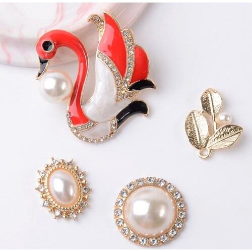10 Pieces Vintage Leaf Pearls Applique Apparel Rhinesone Buttons Sewing Shoes And Clothing Ornaments