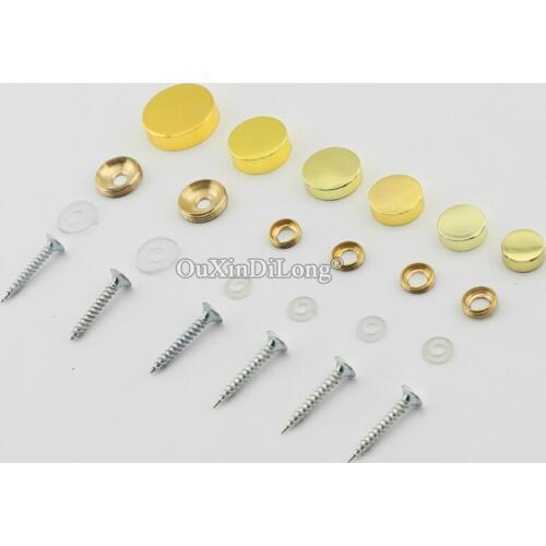 200PCS Pure Brass Advertisement Nails Screws Glass Mirror Caps DIY Decorative Covers Gold
