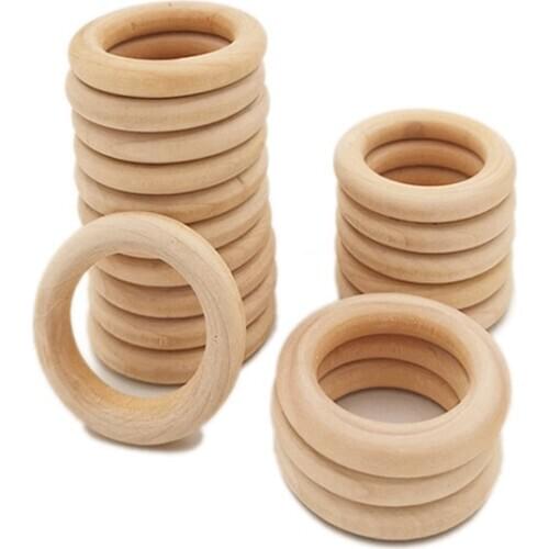 5pcs 80mm 3.15" Baby Wooden Teether Nature Montessori Baby Toy Organic Infant Teething Teether Toy Accessories Wooden Ring