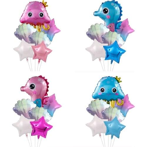 6pcs Under Sea Ocean World Animal Balloons Jellyfish Octopus Sea Party Theme Kids Birthday Party Decoration Baby Shower Favors