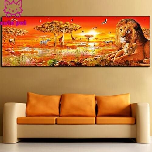 DIY diamond painting Sunset tropical animal lion horse elephant diamond embroidery rhinestone mosaic inlaid pattern decor large