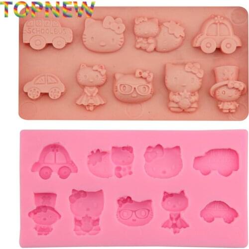 Non-Stick Silicone Car Kitty Cake Molds Sugar Fondant Jelly Jello Ice 3D Soap Moulds