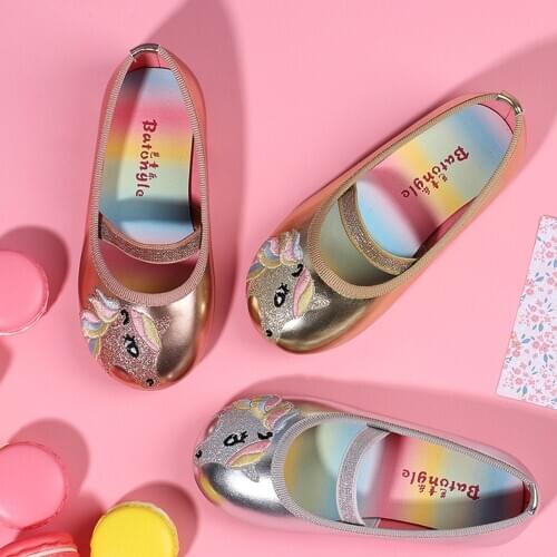 Toddler Girls Unicorn Flats Shoes Sparkle Embroidery Ballet Dancing Shoes for Spring Birthday Party Shoes Gold Rainbow 2t 3t 4t