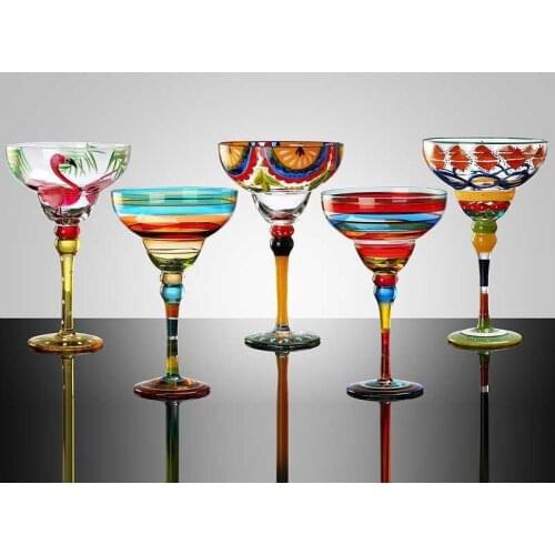 Bar home hand-painted personality creativity Marguerite cup painted crystal glass triangle cup goblet
