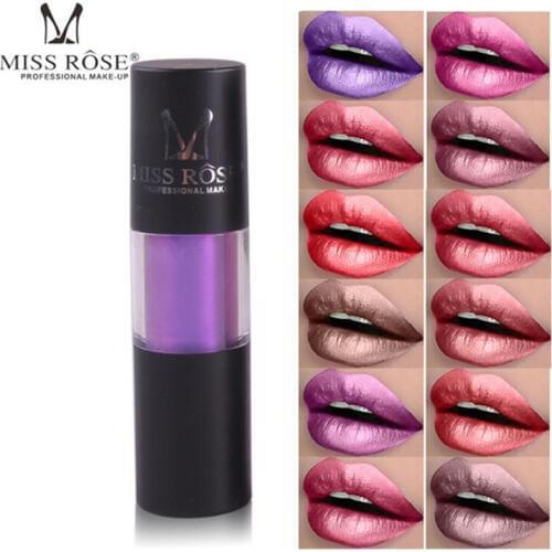 Miss Rose Shimmer Metallic Lip gloss Liquid Lipstick Easy to wear Long-Lasting Moisturizing Pigment Sexy Lip Tint Beauty Makeup