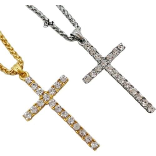 Black Knight Full Big rhinestones Cross necklace pendant stainless steel Bling Bling cross necklace hip hop jewelry BLKN0560