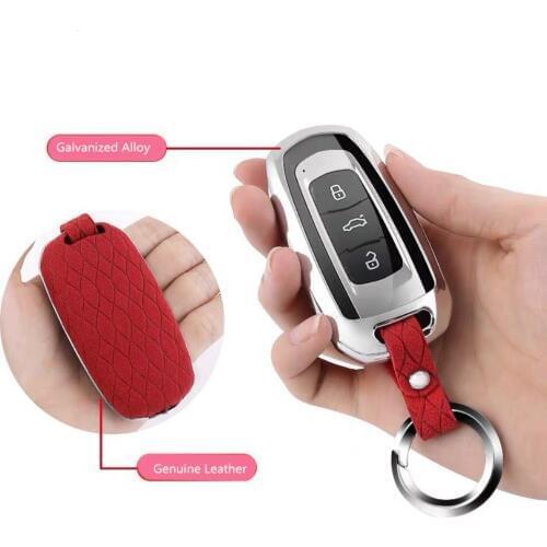 Car Key Shell Key Case Cover Genuine Leather+Galvanized Alloy for Geely Atlas Boyue NL3 EX7 Emgrand X7 EmgrarandX7 SUV GT GC9