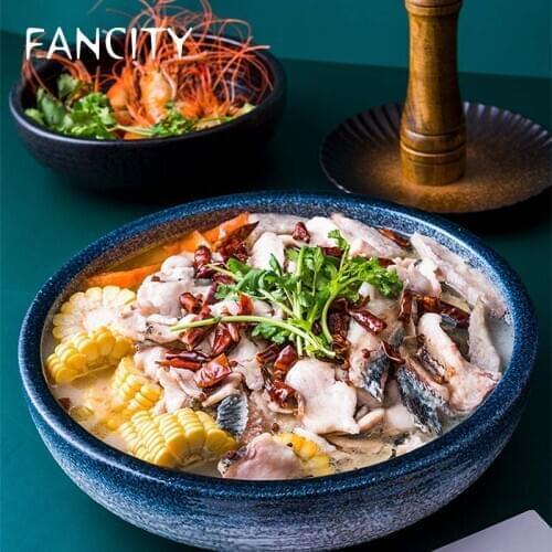 FANCITY Pickled cabbage fish large pot bowl large soup bowl soup pot noodle bowl household ceramic bowl boiled fish bowl hotel r
