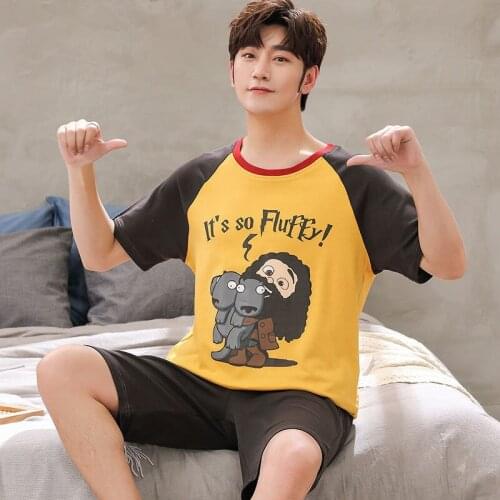 For Men Sleepwear Suit Homewear Size 6316 Summer Knitted Cotton Short Sleeved Mens Pajamas Sets Male Pajama Set Striped Pajama