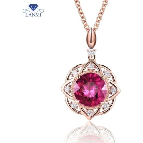 14K Rose Gold Red Ruby Necklace Pendant Natural Diamond Fantastic Dancing Jewelry WP050