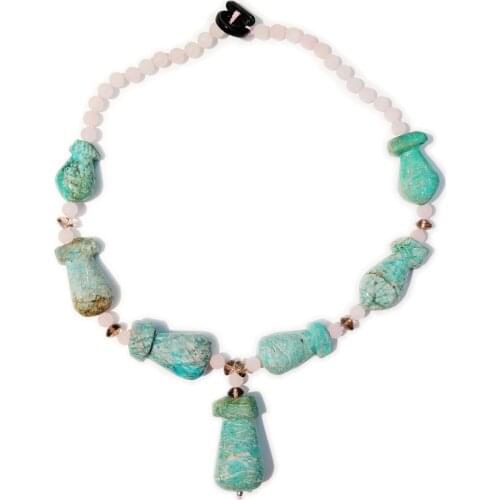 Lii Ji Bohemian Necklace Real Stone Rose Quartzs Smoky Quartzs Amazonite Pendant Necklace Women Holiday Jewelry 60cm