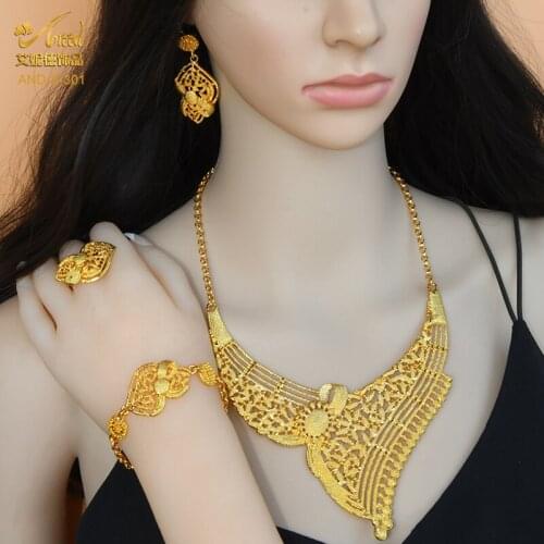 The New Fashion African Beads Jewelry Sets Dubai Gold Color Jewellery Set Brand Statement Woman Wedding Costume Bridal Juwellery