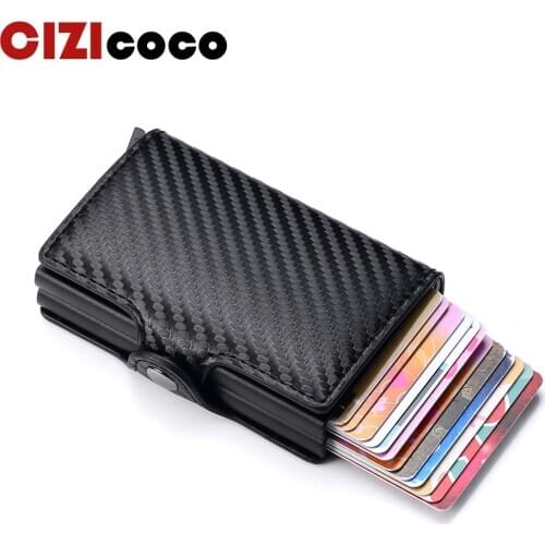 2021 Carbon Fiber Card Holder Mens Double Anti Rfid Credit Card holder Case Wallet Metal Business Bank Minimalist Wallet