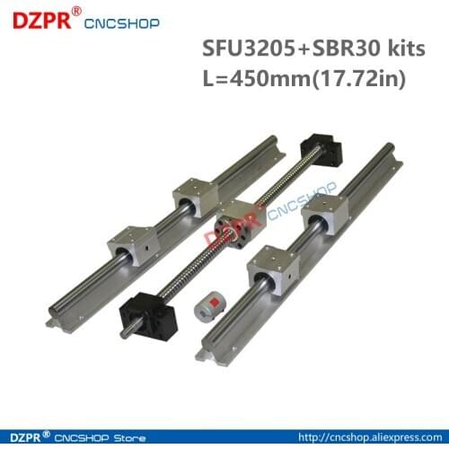 CNC Parts Set SFU3205 450mm 17.72in + SBR30 450mm Rail SBR30UU block BK25/BF25 End Support+RM3205 Nut housing 14mm*20mm coupler