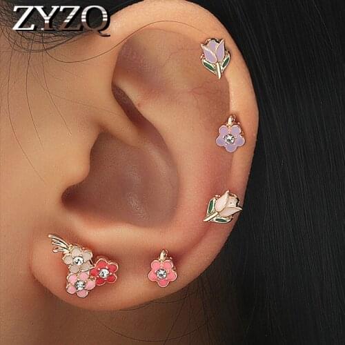 ZYZQ Fashion Flower Earrings Set For Women Simple Cute Metal Painting oil Earrings Trendy Personality Stud Earrings Wholesale