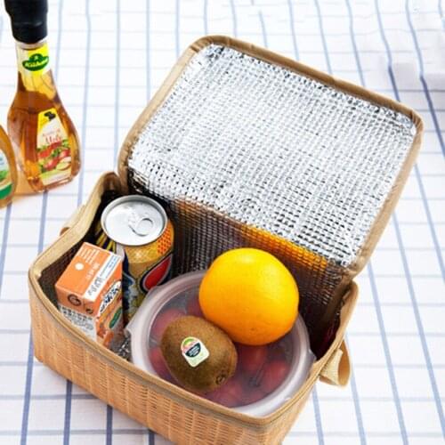 New Hot Sale Portable Insulated Thermal Cooler Lunch Box Storage Bag Rattan-like Bento Bag Outdoor Travel Carry Tote Picnic Cas