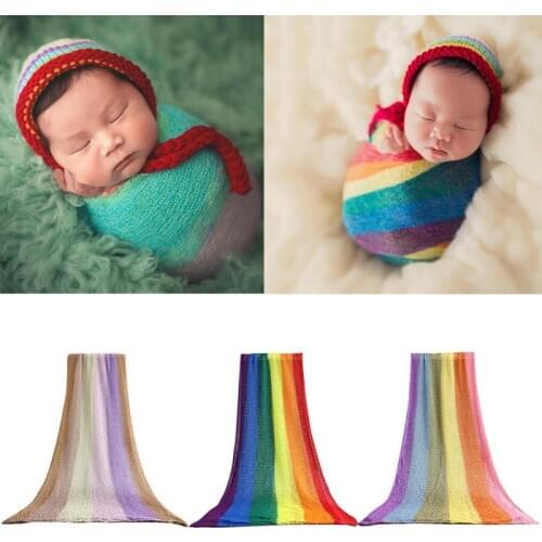 Childrens Blanket Photography Props Wrapped Baby Photo Stretch Soft Cotton Colorful Rainbow Cloth Infant Multicolor Available