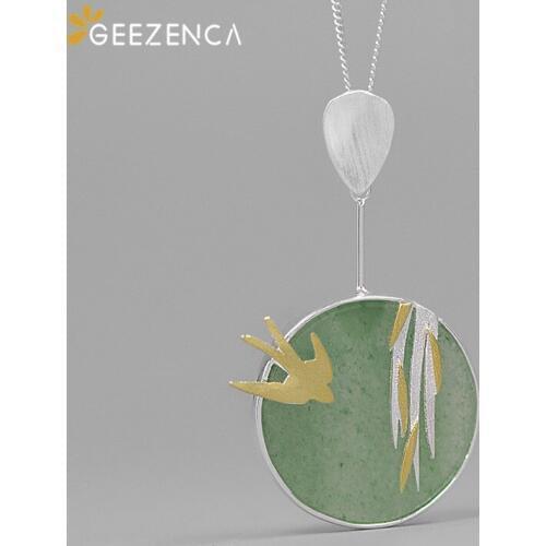 925 Sterling Silver Swallow Willow Jade Pendant Fine Jewelry Women Original Design Chinese Style Pengdants Without Chain M017