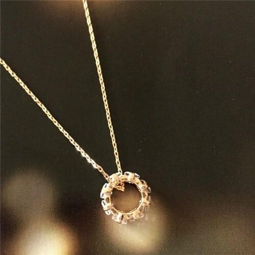 Lovely Gold Color Plating CZ Zircon Paving Around Circle Pendant Necklace For Women Girl Elegant Gorgeous Jewelry Accessory