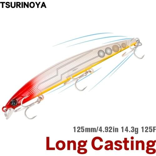 TSURINOYA Sea Fishing Floating Minnow 125F Fishing Lure DW72 125mm 14.3g Shallow Range Long Casting Pike Seabass Black Bass Bait