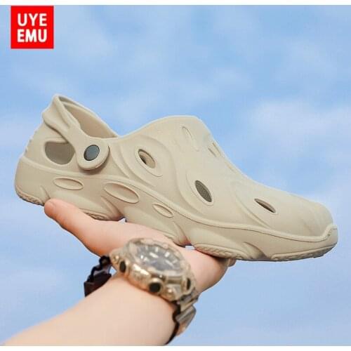 UYEEMU Large Size Hole Sandals Mens Summer Wear Soft-Soled Non-Slip Sports To Increase And Widen Leisure Beach Shoes Size 40-47