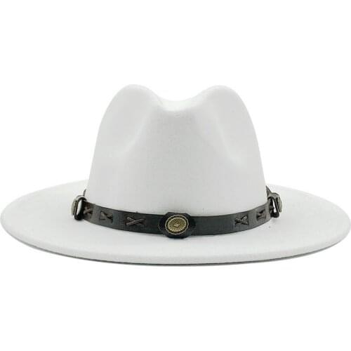 Women Men New Wool Fedora Hat With Leather Ribbon Gentleman Elegant Lady Winter Autumn Wide Brim Jazz Church Panama Sombrero Cap