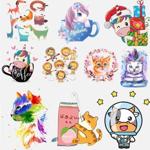 Unicorn Cat Iron-on Transfers Vinyl Heat Transfer Ironing Stickers T-shirt Thermal Patches For Clothing Decor Animals Transfers