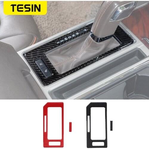 TESIN Interior Mouldings Car Gear Shift Panel Decoration Cover Stickers for Ford F150 2015 Up Soft Carbon Fiber Car Accessories