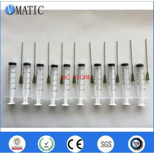 High Quality 10Sets 100mm Length 14G Dispensing Needle + 10cc/ml Plastic Manual Syringe