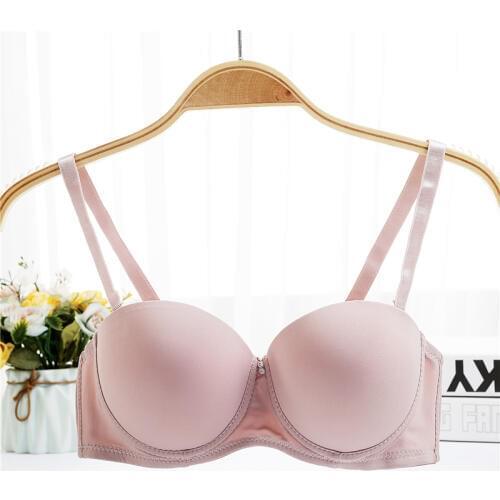 Yasemeen Seamless Beading Push Up Bras Thin Cup Unlined Brassiere Invisible Seamless Bras for Women AB Cup Gather Adjustable Bra