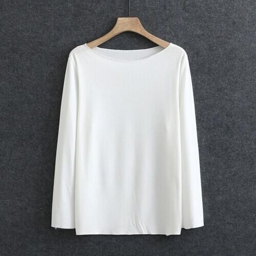 Plus Size Womens Solid White Black Grey Shirts Long Sleeved Casual T-shirts Large Size Simple Tops