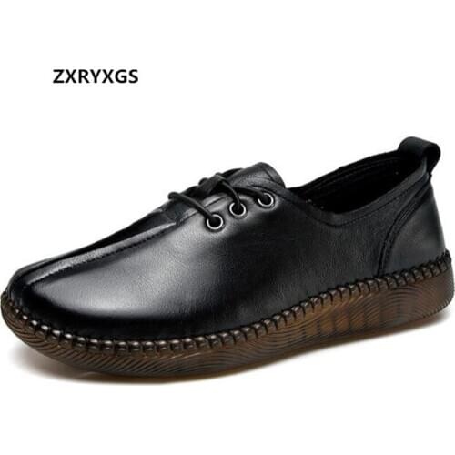 ZXRYXGS New Lace-up Fashion Casual Shoes Comfortable Soft Sole Hand-sewn Flat Shoes Womens Shoes Casual Sneakers Women Flats