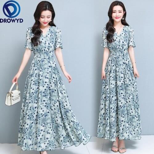 2021 Summer Boho Style Fashion Party Popular Short-sleeved V-neck Print Beach Holiday Big Swing Dresses Women Party Vestidos