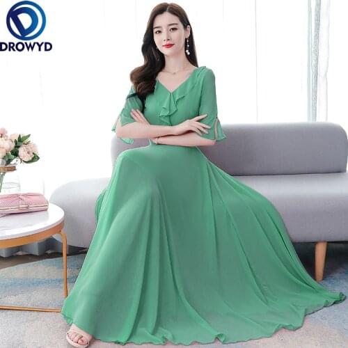 6 Colors Casual Solid Chiffon Vacation Maxi Dress Vintage Green Midi Sundress 2021 Summer Women Elegant Bodycon Party Vestidos