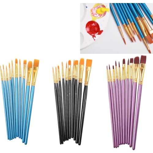 10pcs/Set Nylon Hair Oil Paint Brush Flat Brush Blue/Black/Purple Acrylic DIY Drawing Pen for Artists Painters Beginners