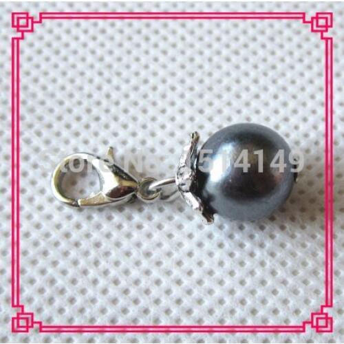 Hot selling 10pcs lobster clasp dark gray pearl dangle charms hanging charms diy bracelet jewelry pendants charm